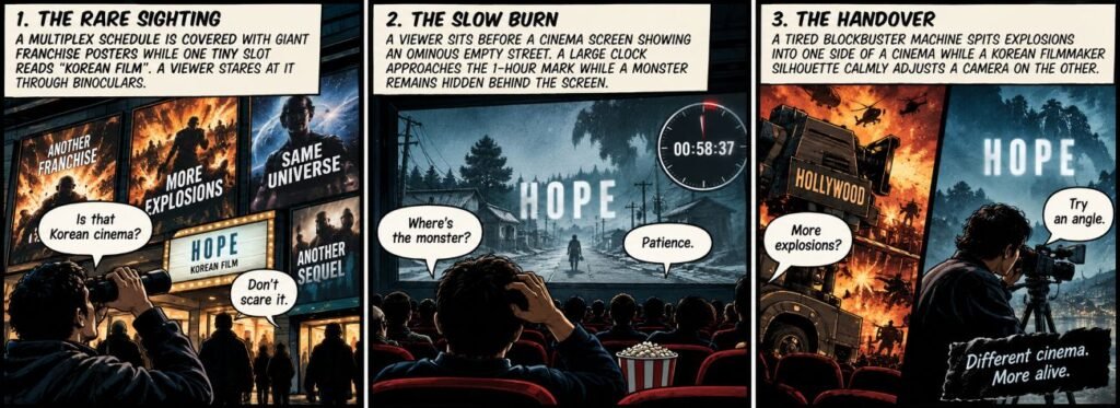 Editorial sketch for "Hope (2026): Korean Cinema Melts the Brain, Then the Heart".