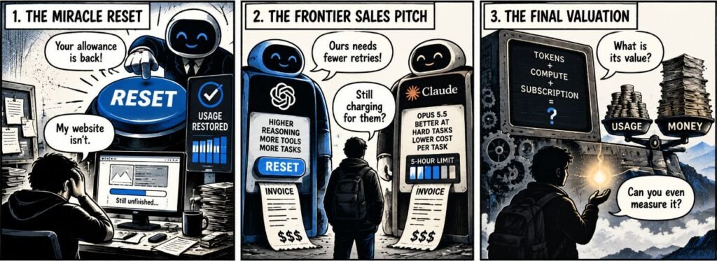 Editorial sketch for "Reset the Limits, Not the Mistakes: AI’s Subscription Game".