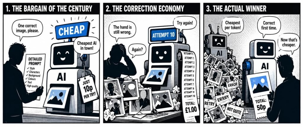 Editorial sketch for "One Prompt, Ten Repairs: Who Pays for AI Getting It Wrong?".