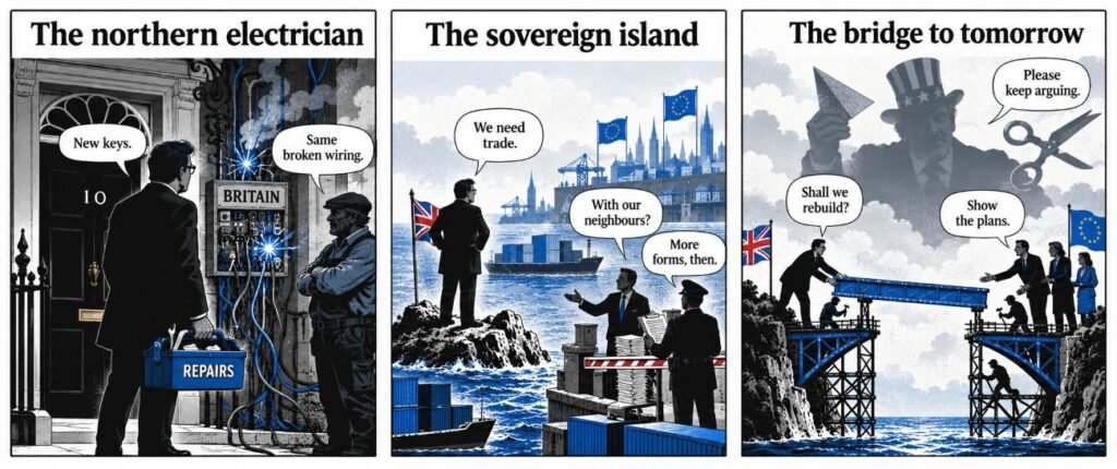 Editorial sketch for "The North Takes No 10: Can Britain Find Its Way to Europe?".